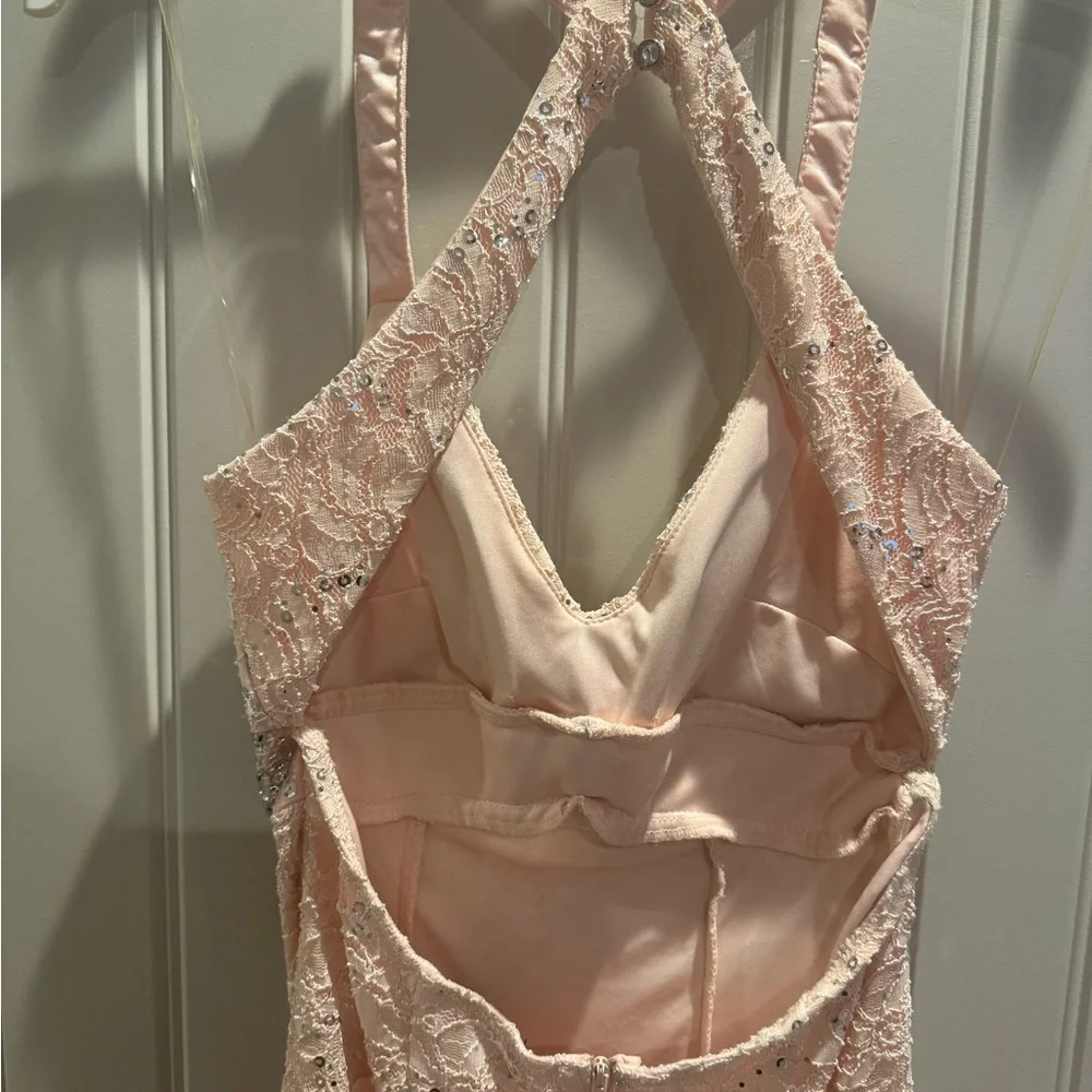 Elegant Pink Lace Halter Dress - Picture 4 of 6